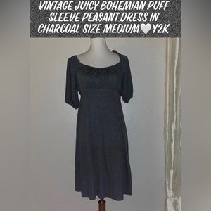 🎉HP🎉Vintage Juicy Bohemian Puff SleevePeasant Dress in Charcoal Size MediumY2K